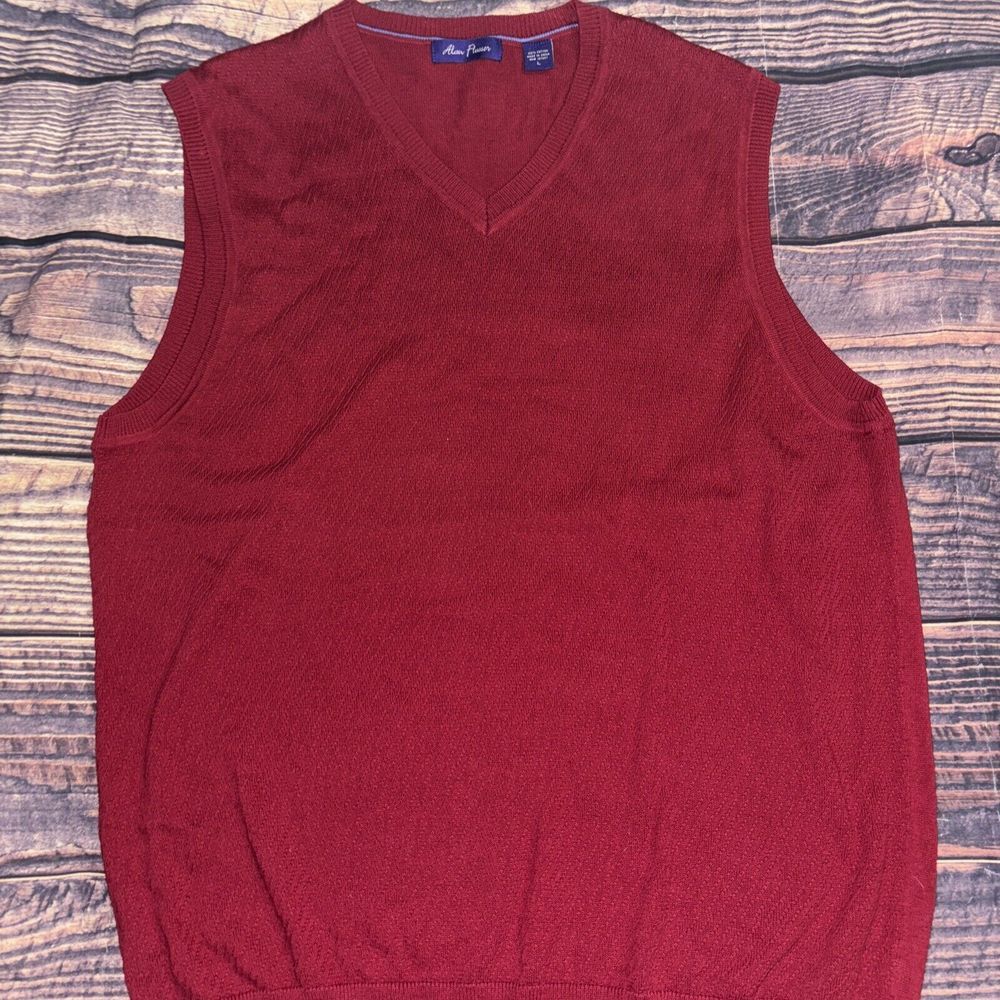 Alan Flusser Mens Red Sleeveless V Neck Textured  Pullover Sweater Vest Size L - Picture 2 of 5